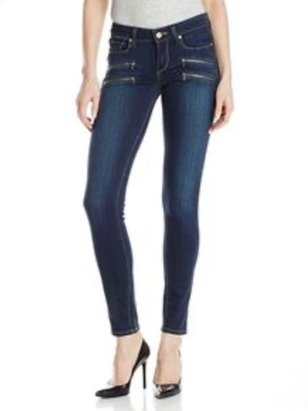 Paige Edgemont 27 Nottingham Skinny Jeans No Whiskers Zippers Stretch Blue Denim